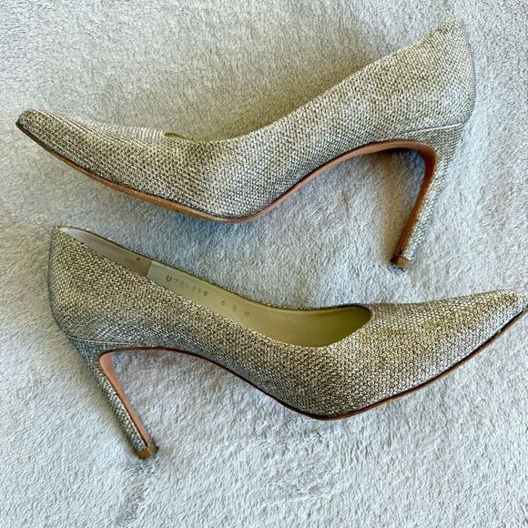 Stuart Weitzman Heist Platinum Noir Pointed Toe Pumps - Picture 10 of 16